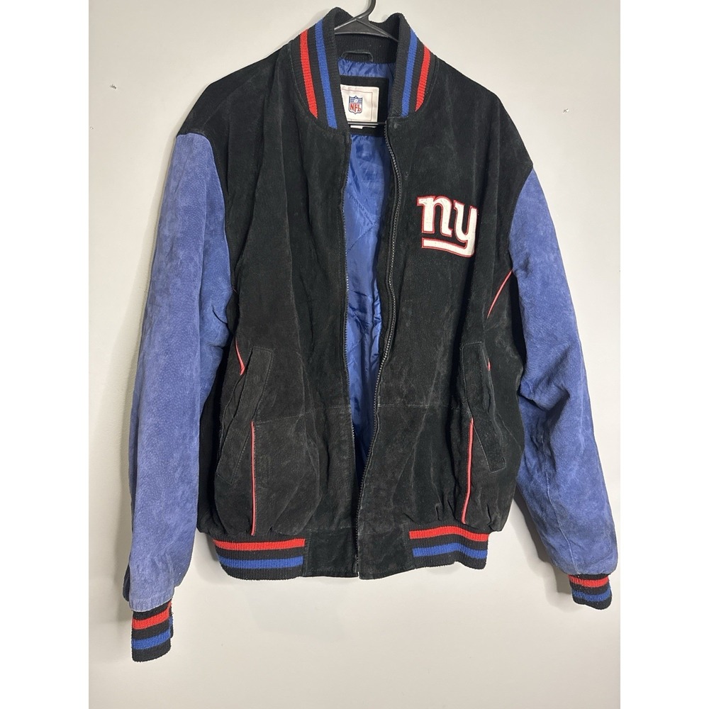 Vintage NFL New York‎ Giants Leather Varsity Jacket (L) G-III Blue Black NY Logo